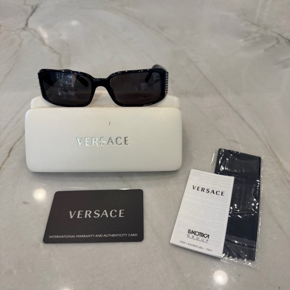 Versace Black Women's Rectangular Sunglasses with Swarovski crystals medusa